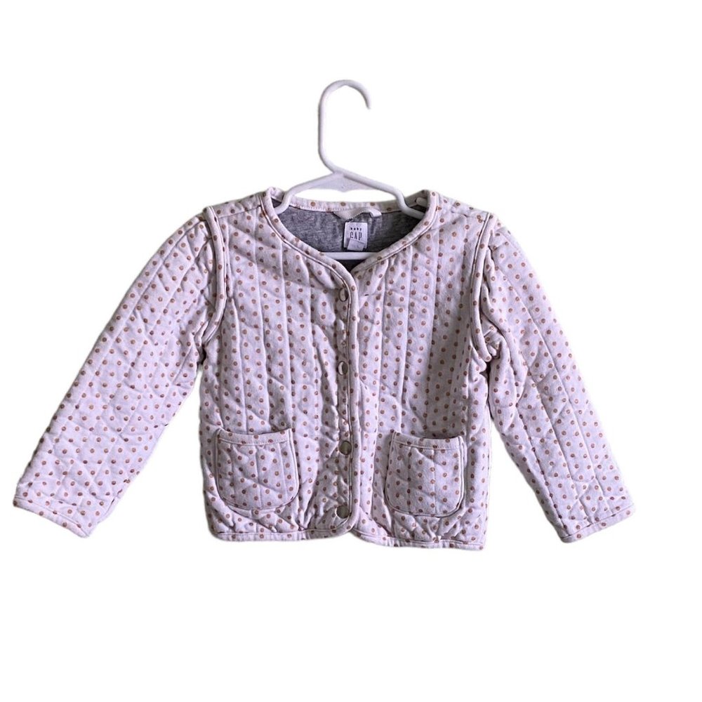 Gap Ivory & Gold Polka Dot Girls Quilted Coat Jacket Kids Spring | Size 3T
